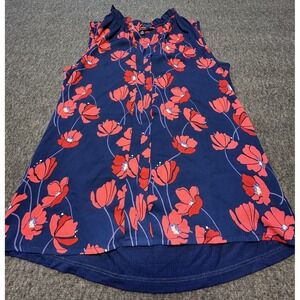 41 Hawthorn Sleeveless Blouse Womens XS‎ Petite Navy Blue Red Floral Print Top